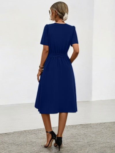 Sunny Vibes - Tied Notched Summer Dress
