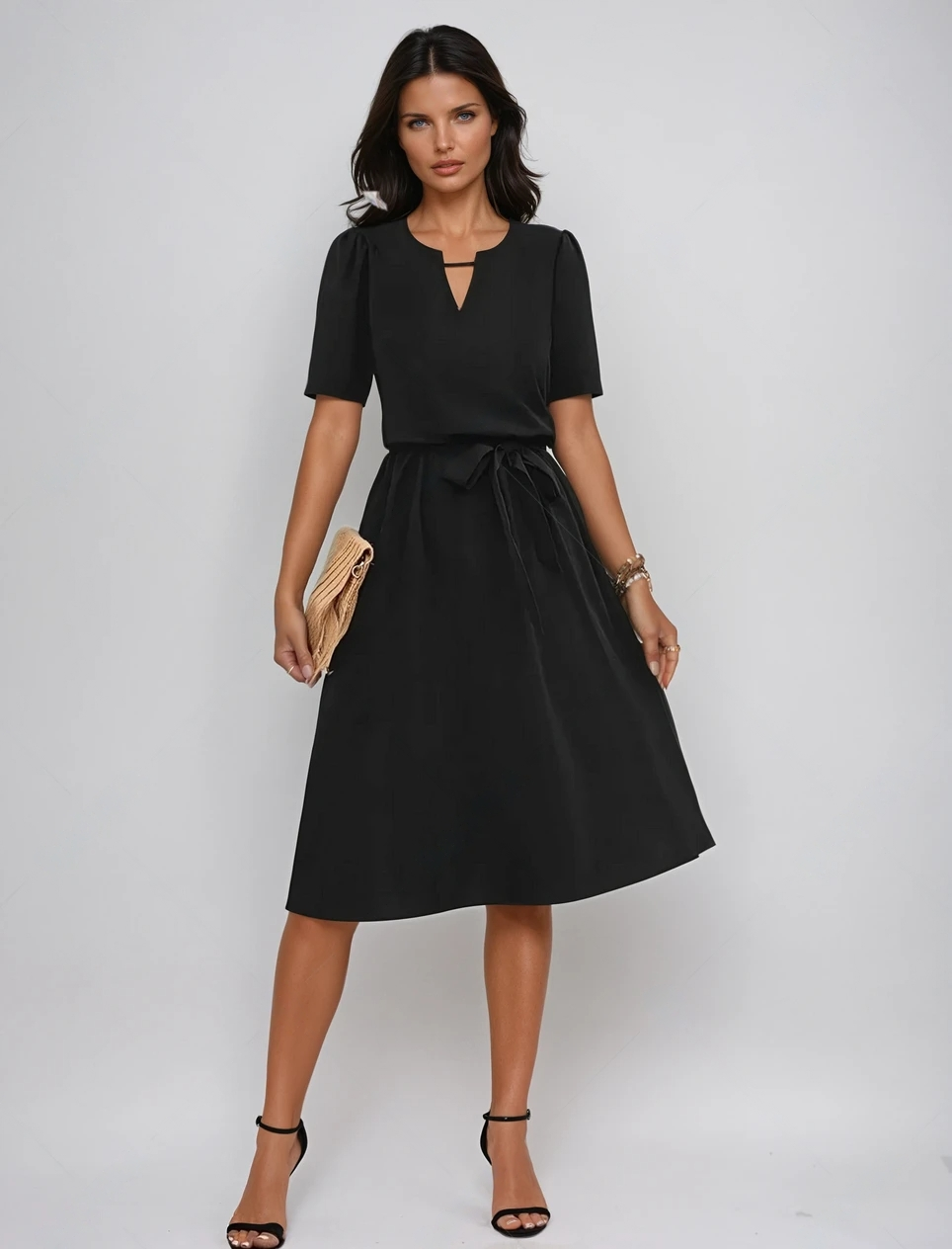 Sunny Vibes - Tied Notched Summer Dress