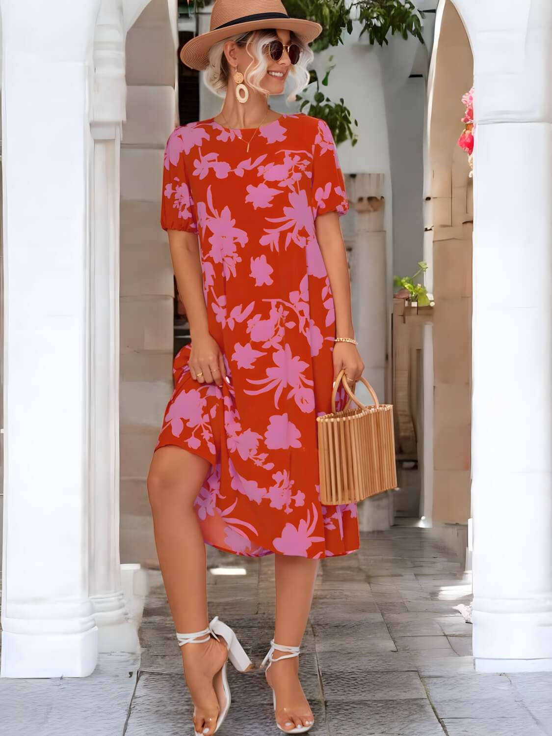 Blossom Elegance Puff Sleeve Midi Dress