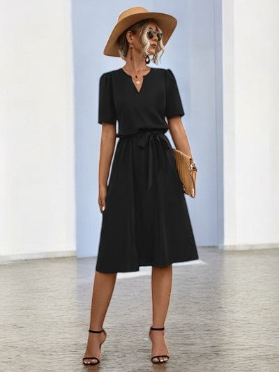 Sunny Vibes - Tied Notched Summer Dress