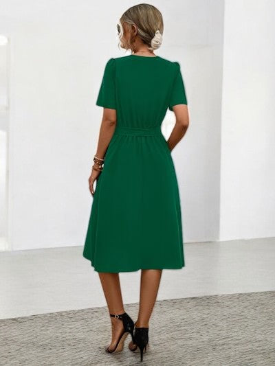 Sunny Vibes - Tied Notched Summer Dress