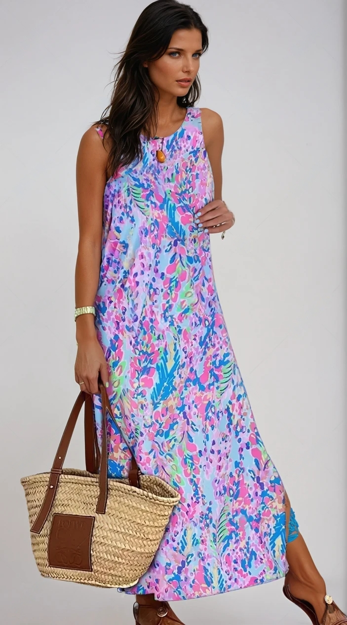 Savanna - Slit Printed Midi Dress