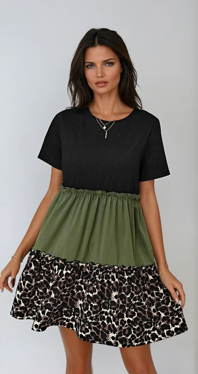 Wild Chic Leopard Print Round Neck Dress