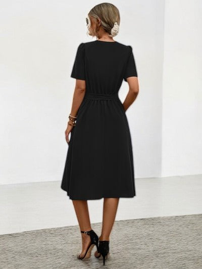 Sunny Vibes - Tied Notched Summer Dress
