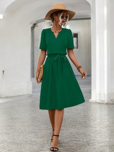 Sunny Vibes - Tied Notched Summer Dress