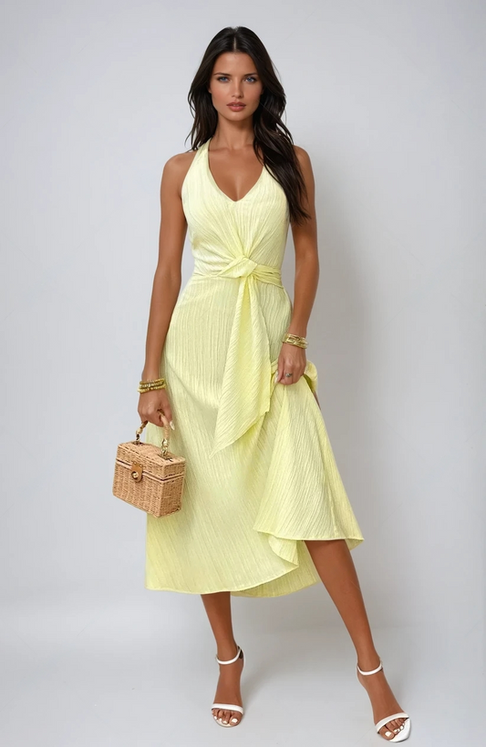 Sunlit Grace Halter Neck Midi Dress