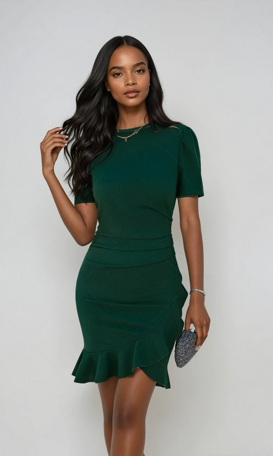 Ruffled Charm Round Neck Mini Dress