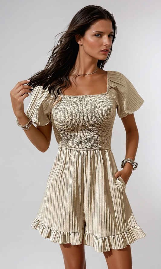 Textured Smocked Short Sleeve Romper