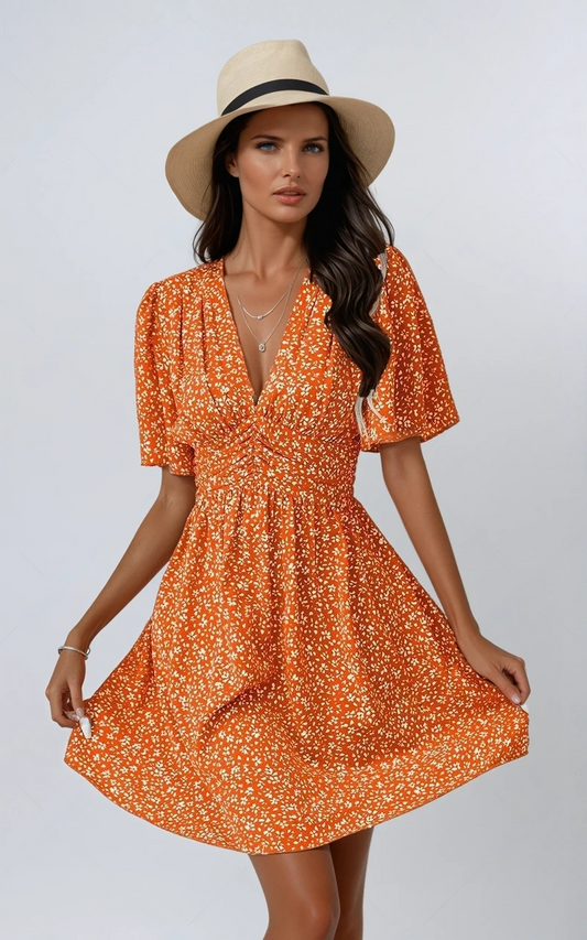 Floral V-Neck Mini Dress - Summer Chic