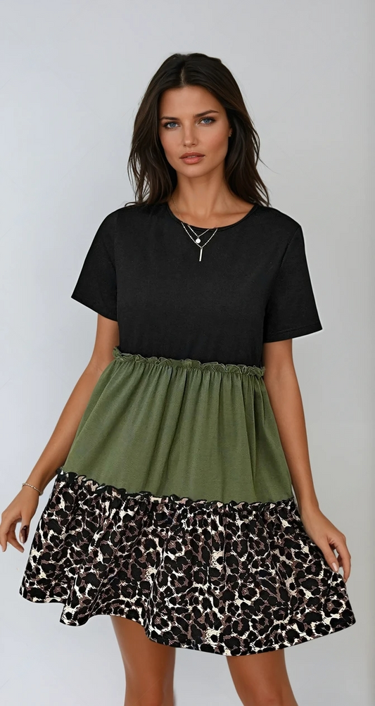 Wild Chic Leopard Print Round Neck Dress