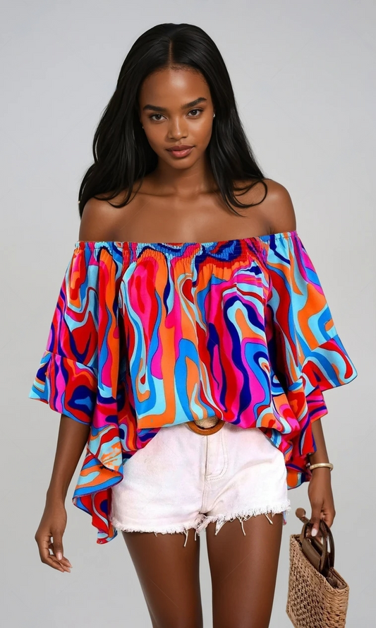 Sunny Escape Printed Off-Shoulder Blouse