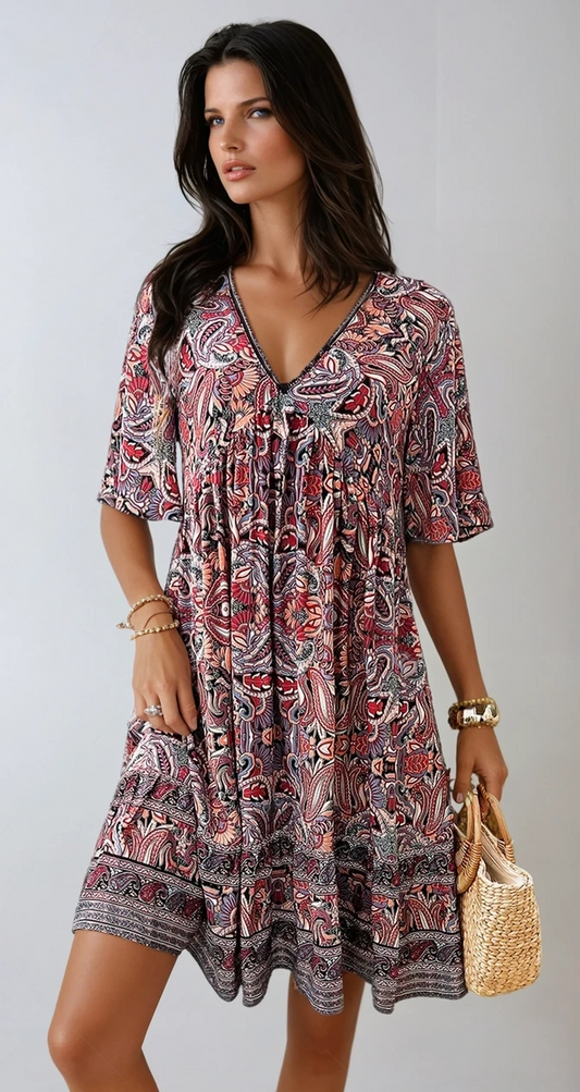 Breezy Bloom Printed V-Neck Mini Dress