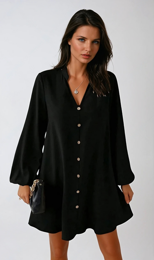 Chic Notched Long Sleeve Mini Dress