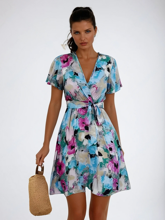 Floral Charm Tie Waist Mini Dress