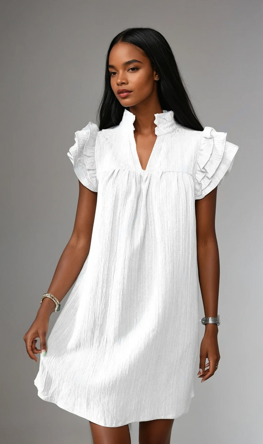 Flowy Cap Sleeve Mini Dress with Ruffle Detail