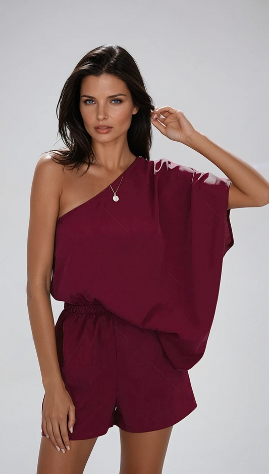 Asymmetric Batwing Sleeve Romper
