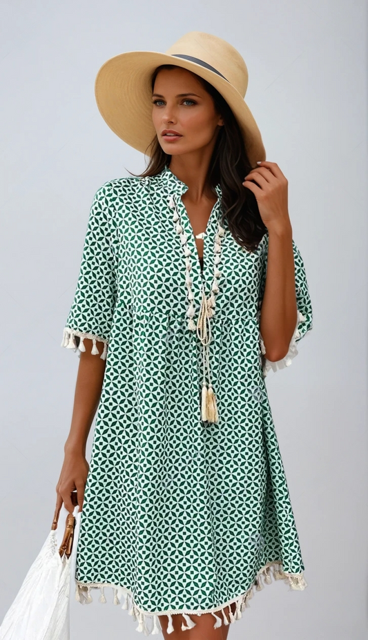 Boho Bliss Tassel Print Mini Dress
